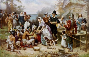 アメリカインディアン Painting - 最初の感謝祭西アメリカ